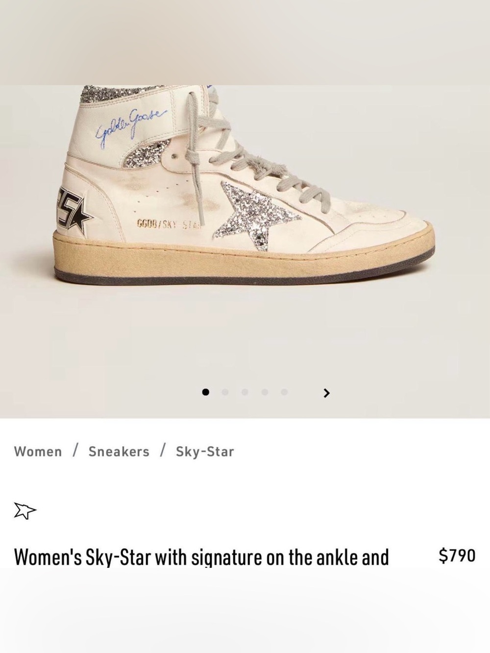Golden Goose Women’s Sky-Star with signature on the ankle and silver inserts US7